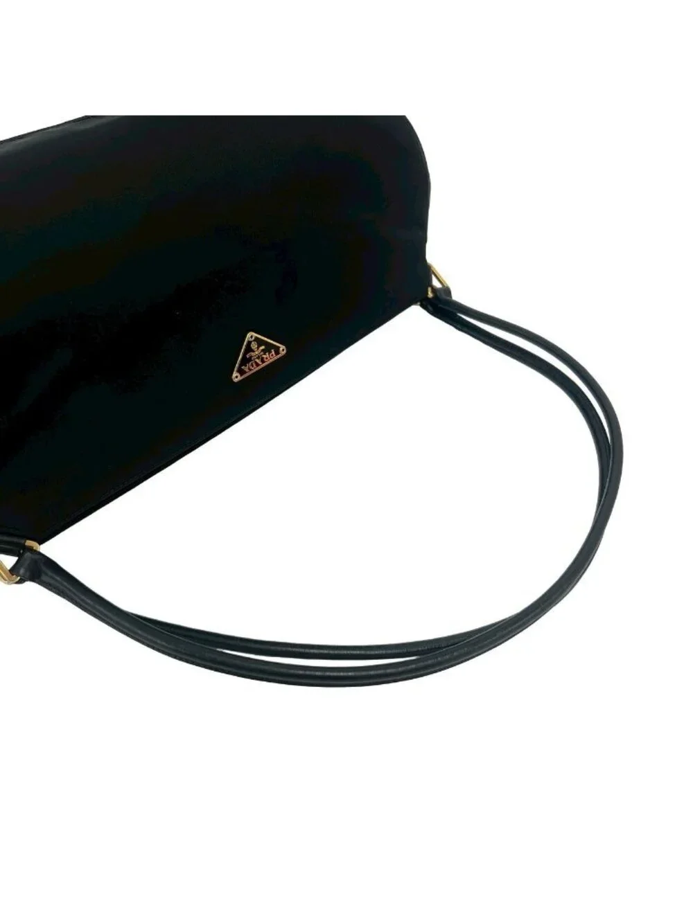 Prada Triangle Logo Nylon Leather Tote Shoulder Bag Black - Picture 4 of 10
